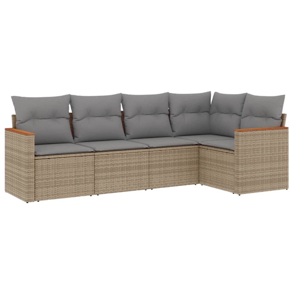 Set Divano da Giardino 5 pz con Cuscini Beige Misto Polyrattan - homemem39