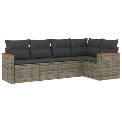 Set Divano da Giardino 5 pz con Cuscini Grigio in Polyrattan | homemem39