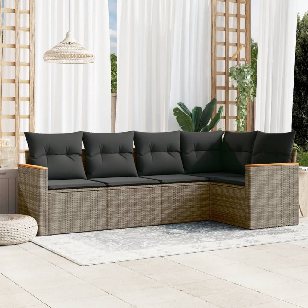 Set Divano da Giardino 5 pz con Cuscini Grigio in Polyrattan | homemem39