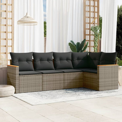 Set Divano da Giardino 5 pz con Cuscini Grigio in Polyrattan | homemem39