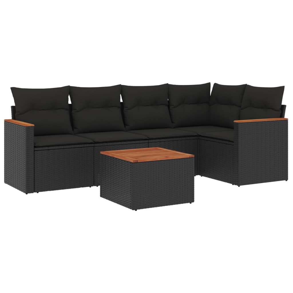 Set Divano da Giardino 6 pz con Cuscini Nero in Polyrattan - homemem39