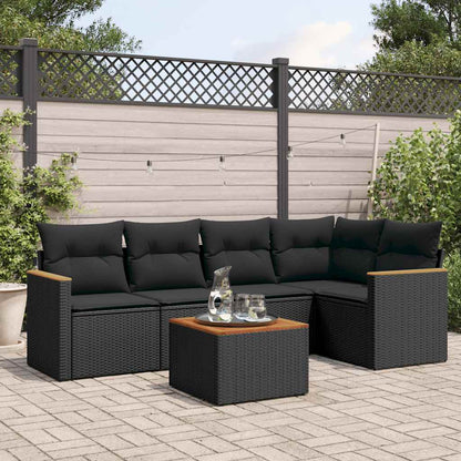 Set Divano da Giardino 6 pz con Cuscini Nero in Polyrattan | homemem39
