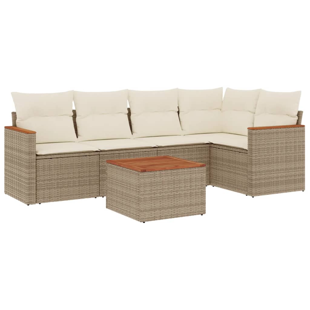 Set Divano da Giardino 6 pz con Cuscini Beige in Polyrattan - homemem39
