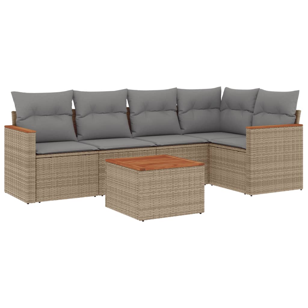 Set Divano da Giardino 6 pz con Cuscini Beige Misto Polyrattan - homemem39