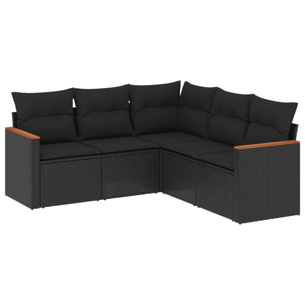 Set Divani da Giardino 5 pz con Cuscini in Polyrattan Nero | homemem39