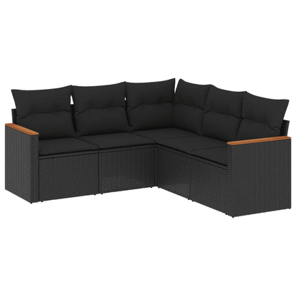 Set Divani da Giardino 5 pz con Cuscini in Polyrattan Nero | homemem39