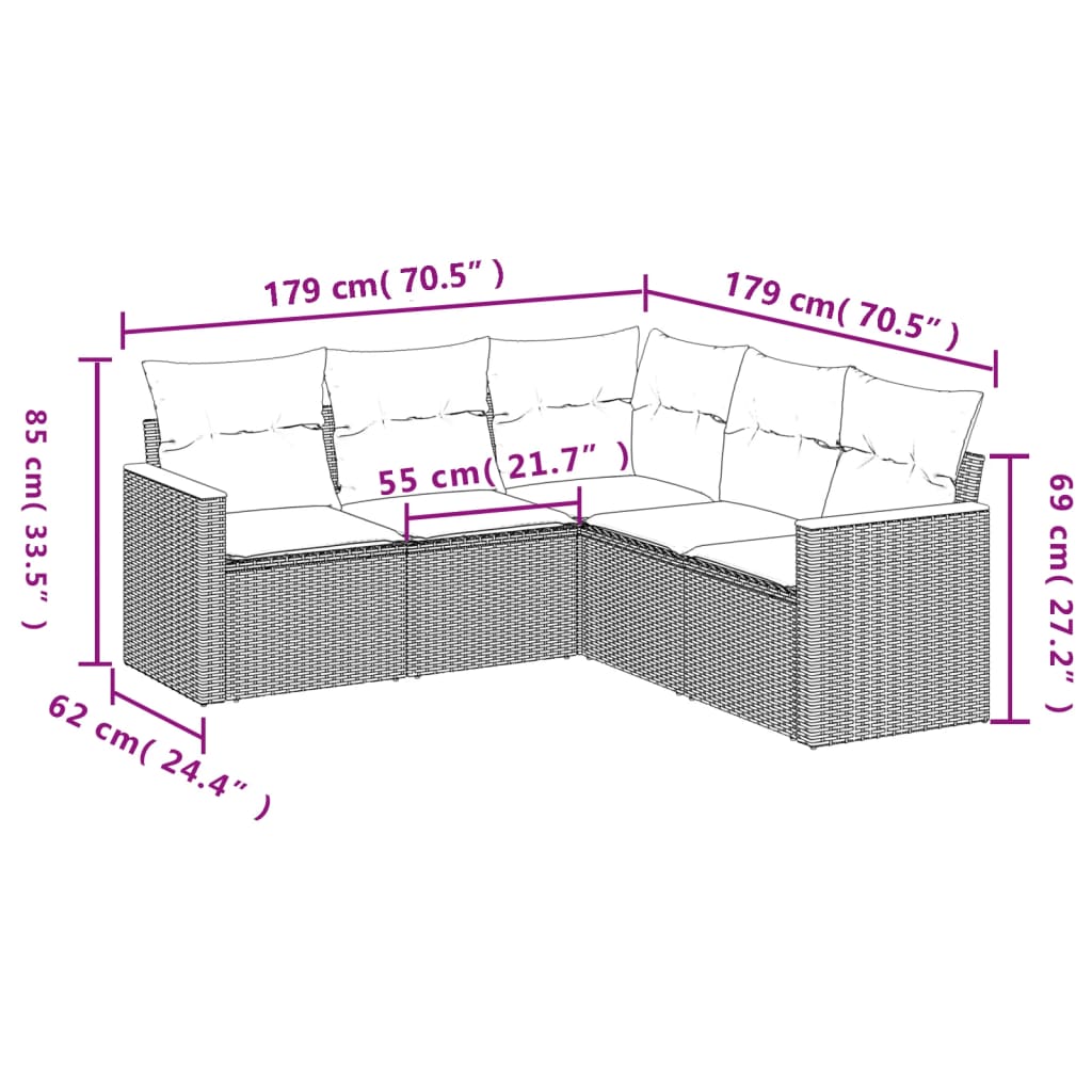 Set Divani da Giardino 5 pz con Cuscini in Polyrattan Nero | homemem39