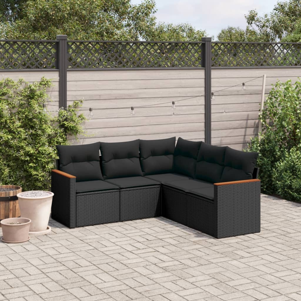 Set Divani da Giardino 5 pz con Cuscini in Polyrattan Nero | homemem39