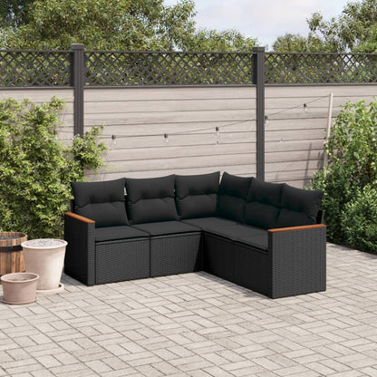 Set Divani da Giardino 5 pz con Cuscini in Polyrattan Nero | homemem39