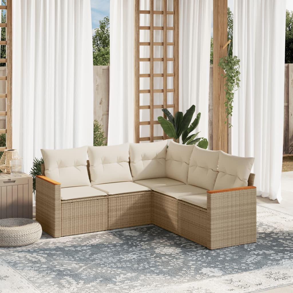 Set Divano da Giardino 5 pz con Cuscini Beige in Polyrattan - homemem39