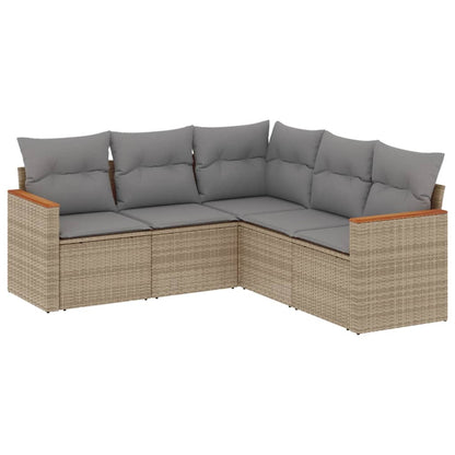 Set Divano da Giardino 5 pz con Cuscini Beige Misto Polyrattan - homemem39