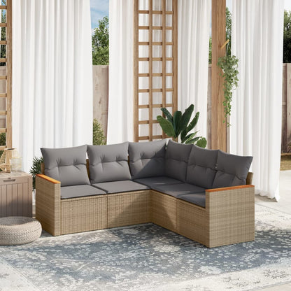 Set Divano da Giardino 5 pz con Cuscini Beige Misto Polyrattan - homemem39