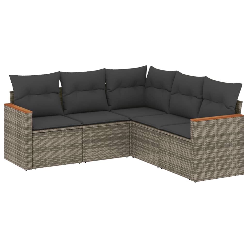 Set Divano da Giardino 5 pz con Cuscini Grigio in Polyrattan | homemem39
