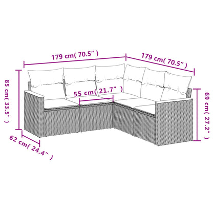Set Divano da Giardino 5 pz con Cuscini Grigio in Polyrattan | homemem39