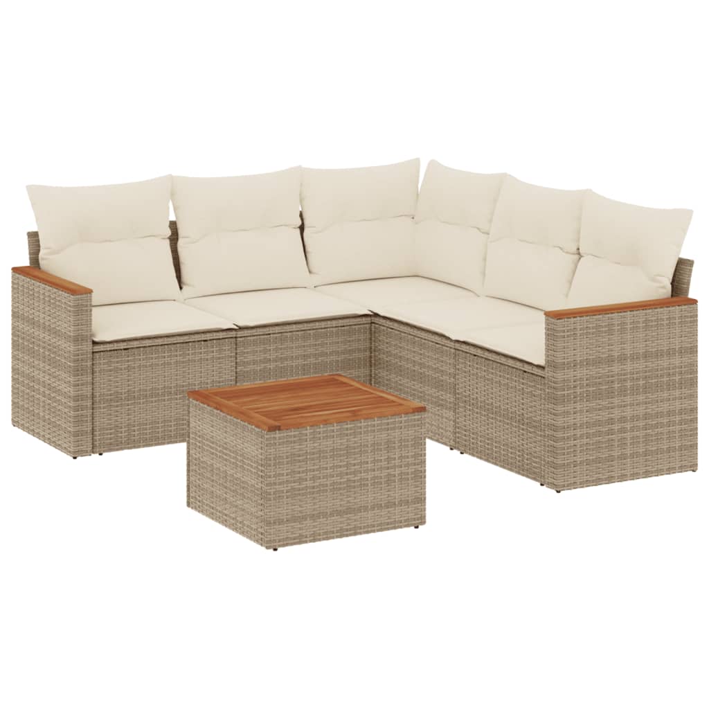 Set Divano da Giardino 6 pz con Cuscini Beige in Polyrattan - homemem39