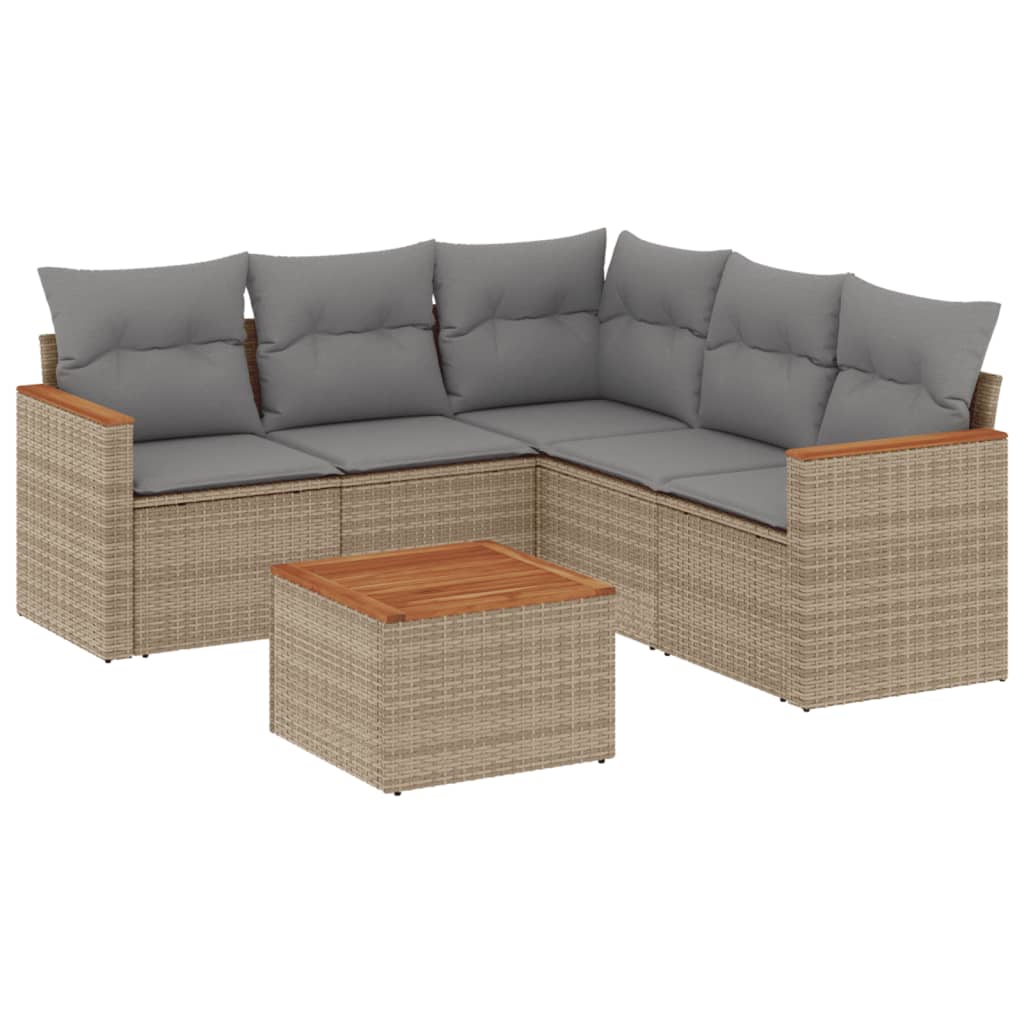 Set Divano da Giardino 6 pz con Cuscini Beige Misto Polyrattan - homemem39