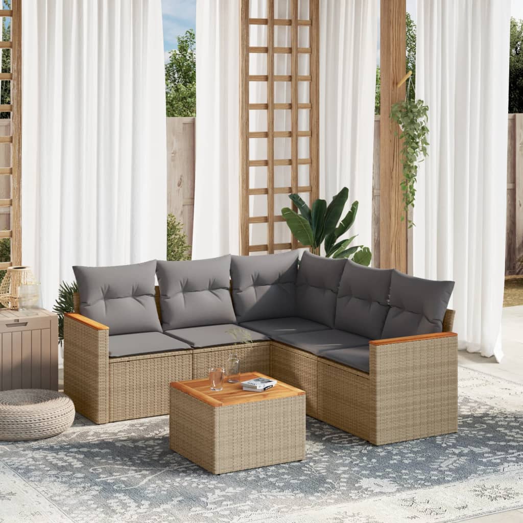 Set Divano da Giardino 6 pz con Cuscini Beige Misto Polyrattan - homemem39