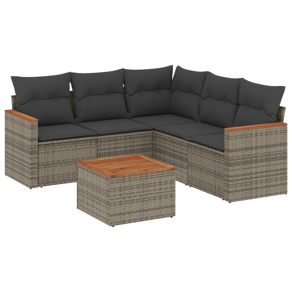 Set Divano da Giardino 6 pz con Cuscini Grigio in Polyrattan - homemem39
