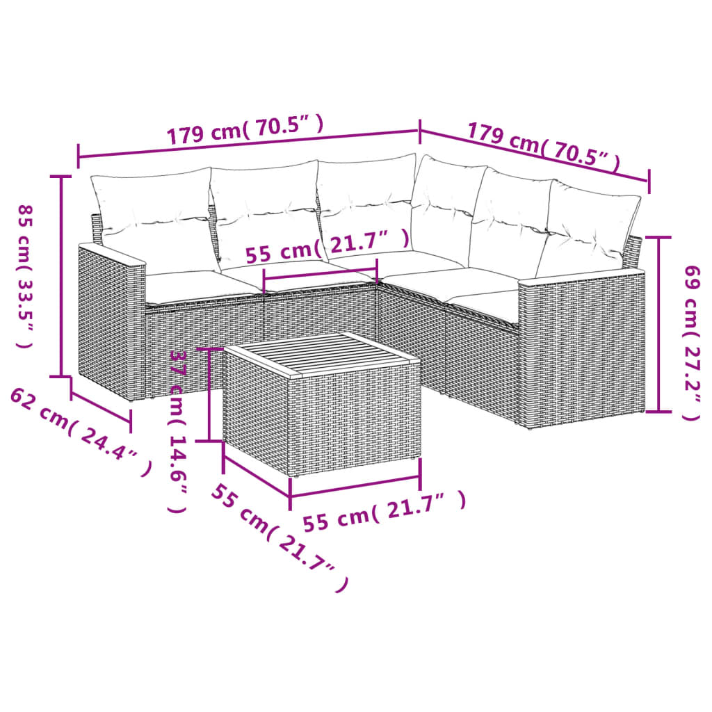 Set Divano da Giardino 6 pz con Cuscini Grigio in Polyrattan - homemem39