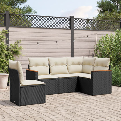 Set Divani da Giardino 5 pz con Cuscini in Polyrattan Nero - homemem39