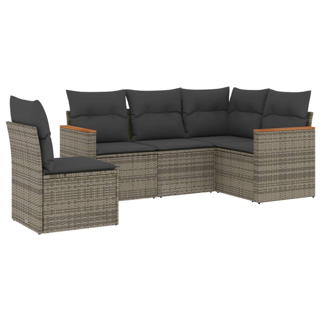 Set Divano da Giardino 5 pz con Cuscini Grigio in Polyrattan | homemem39