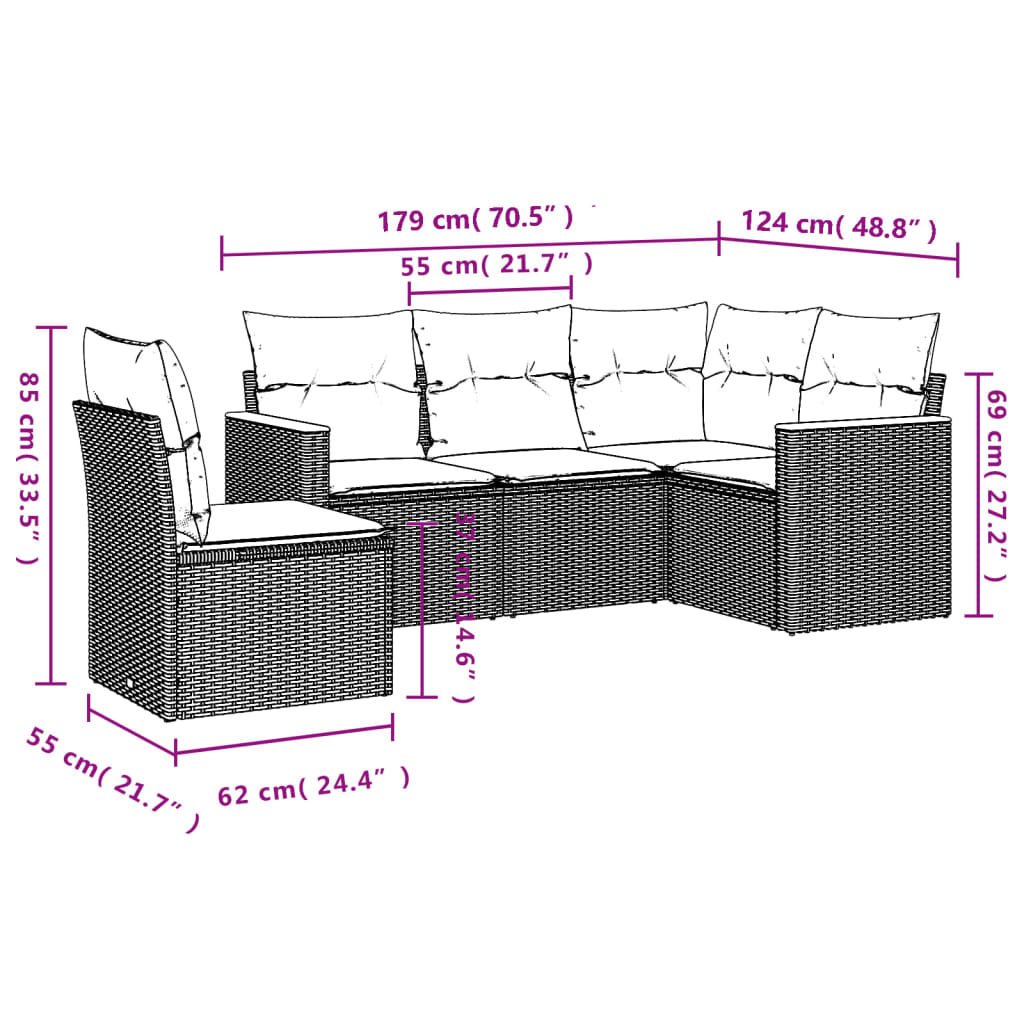 Set Divano da Giardino 5 pz con Cuscini Grigio in Polyrattan | homemem39