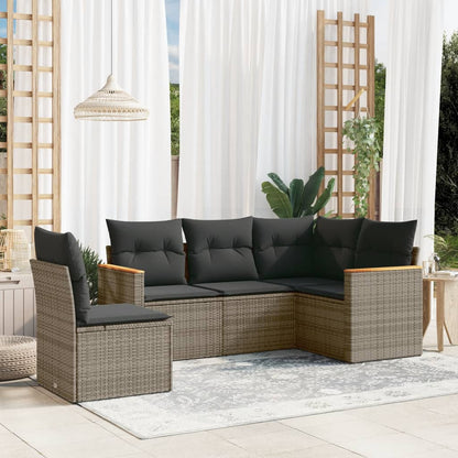 Set Divano da Giardino 5 pz con Cuscini Grigio in Polyrattan - homemem39