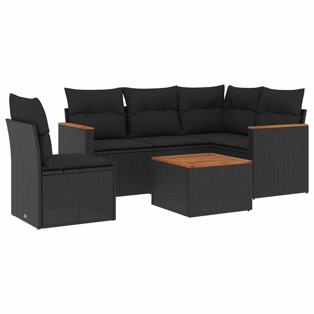 Set Divano da Giardino 6 pz con Cuscini Nero in Polyrattan | homemem39