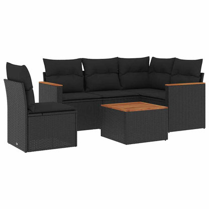 Set Divano da Giardino 6 pz con Cuscini Nero in Polyrattan | homemem39