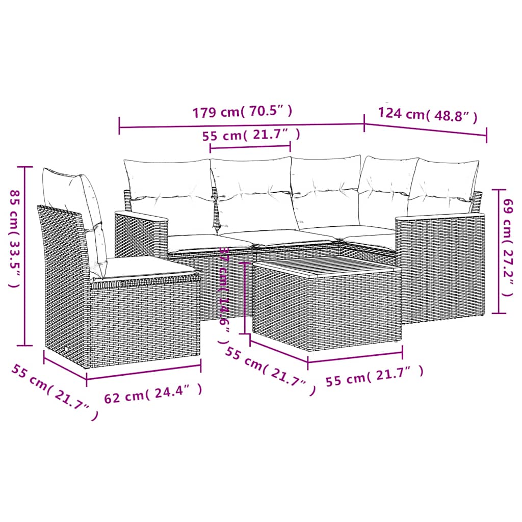 Set Divano da Giardino 6 pz con Cuscini Nero in Polyrattan | homemem39