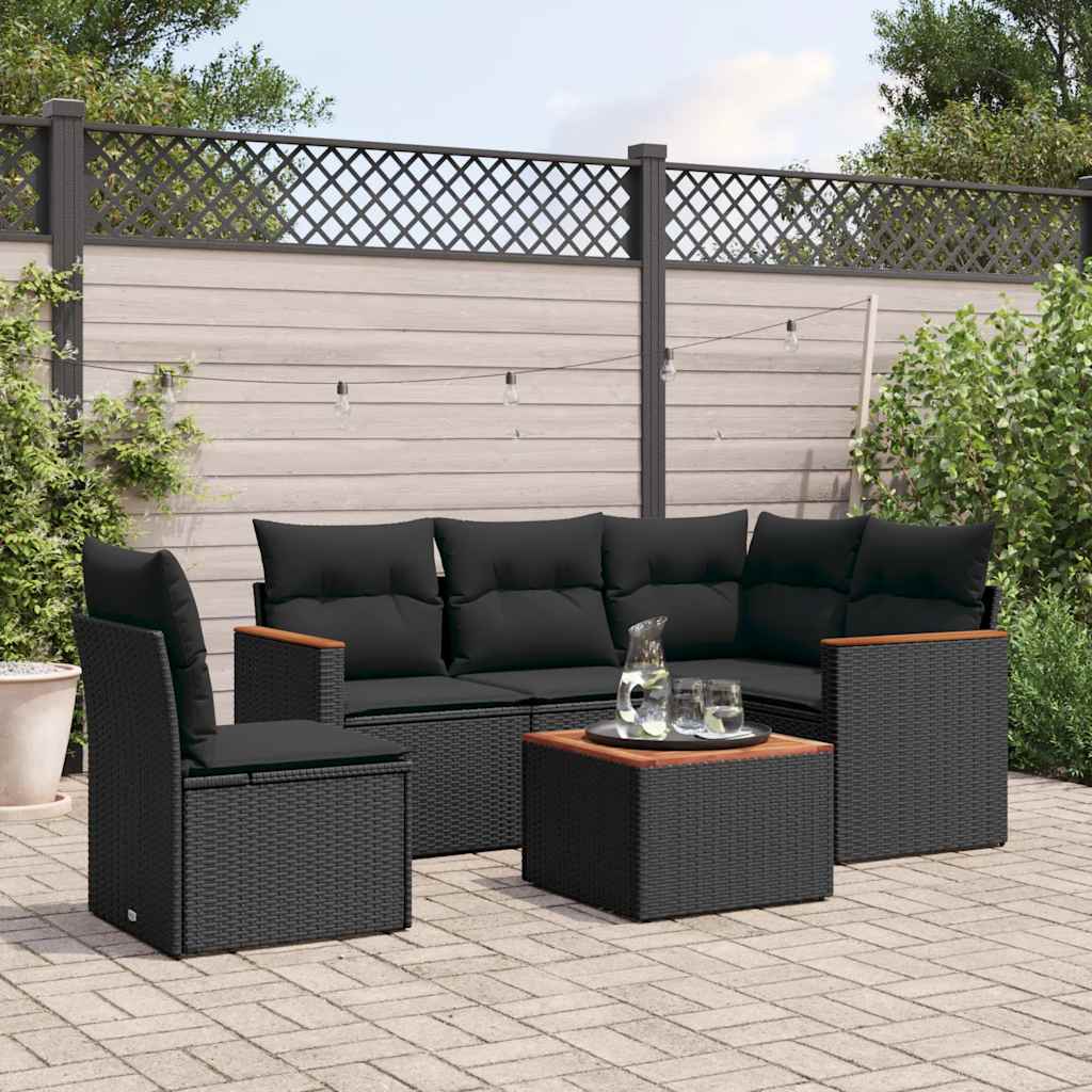Set Divano da Giardino 6 pz con Cuscini Nero in Polyrattan | homemem39