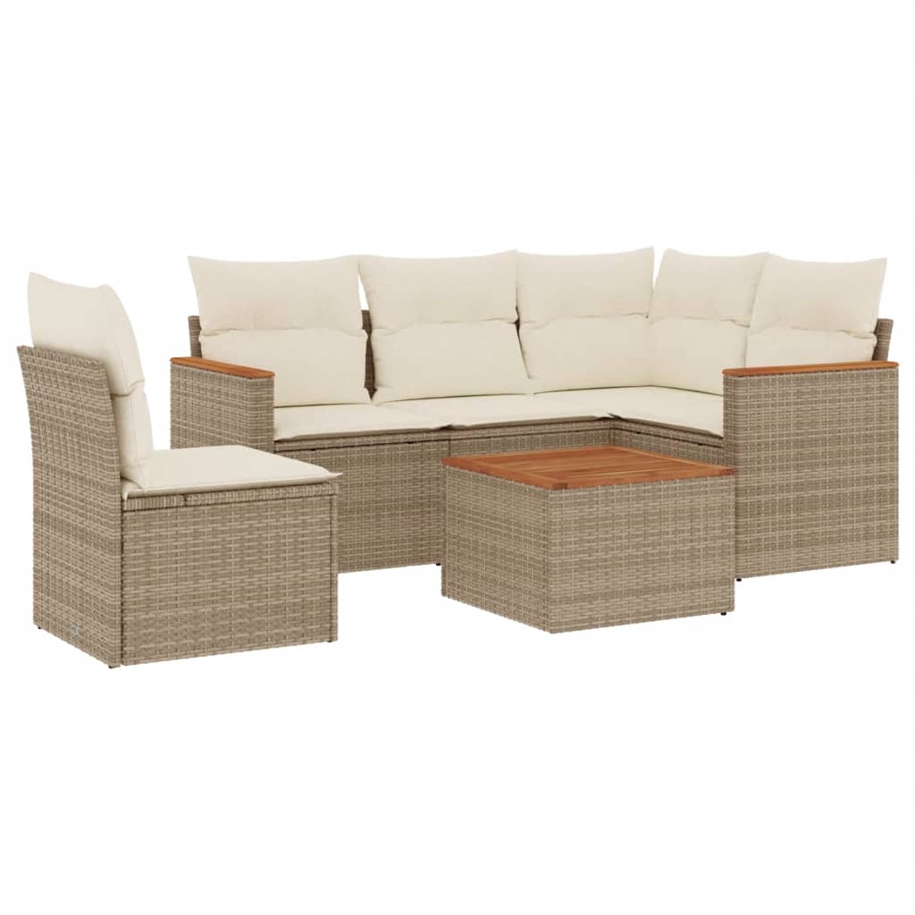 Set Divano da Giardino 6 pz con Cuscini Beige in Polyrattan - homemem39