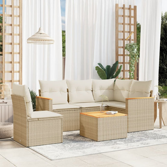 Set Divano da Giardino 6 pz con Cuscini Beige in Polyrattan - homemem39