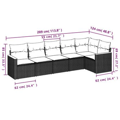 Set Divano da Giardino 6 pz con Cuscini Nero in Polyrattan | homemem39