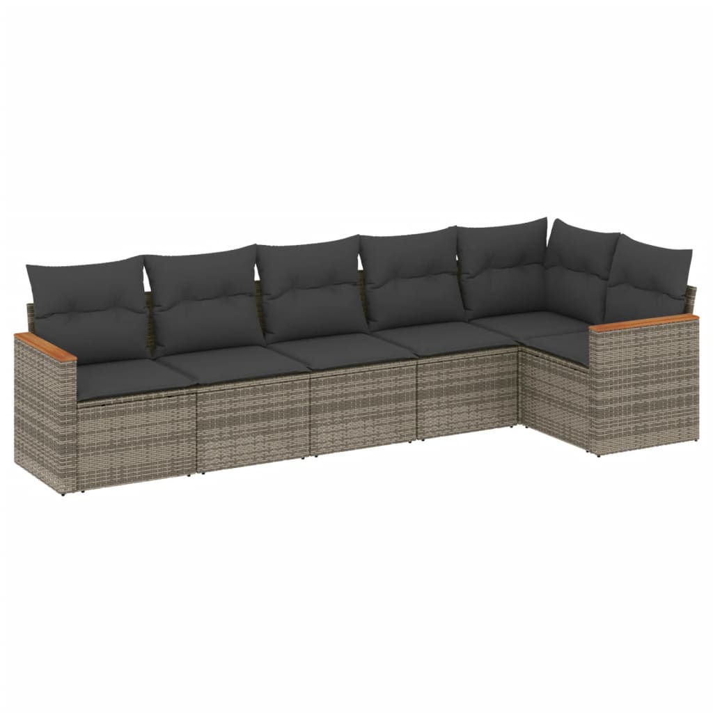 Set Divano da Giardino 6 pz con Cuscini Grigio in Polyrattan