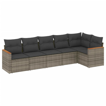 Set Divano da Giardino 6 pz con Cuscini Grigio in Polyrattan - homemem39