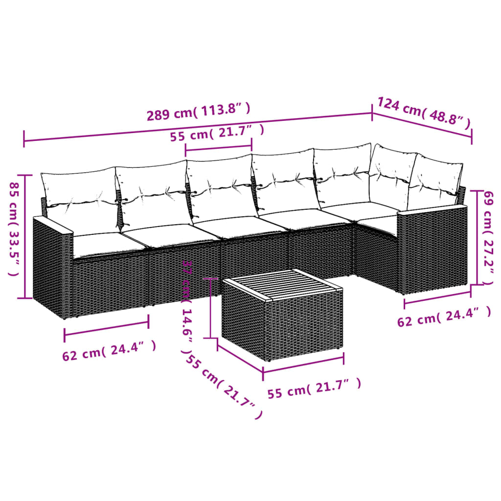 Set Divani da Giardino con Cuscini 7pz Nero Polyrattan | homemem39