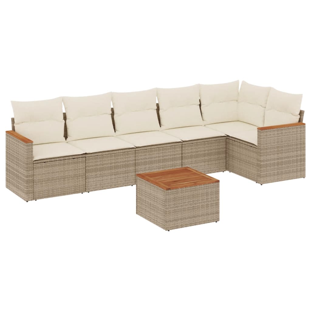 Set Divani da Giardino 7 pz con Cuscini Beige in Polyrattan - homemem39