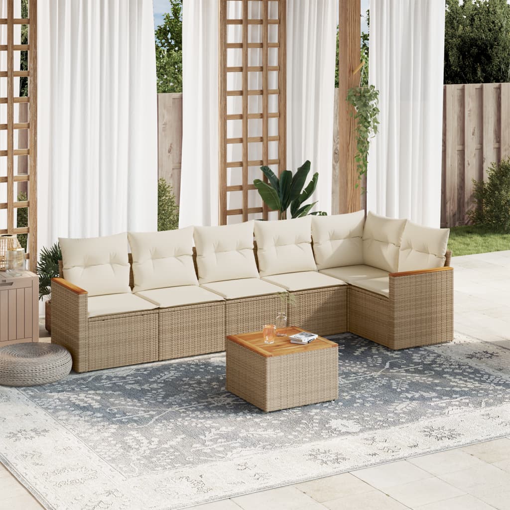 Set Divani da Giardino 7 pz con Cuscini Beige in Polyrattan - homemem39