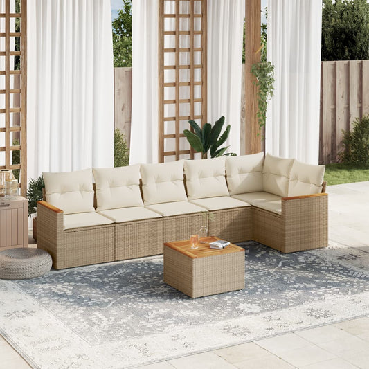 Set Divani da Giardino 7 pz con Cuscini Beige in Polyrattan - homemem39