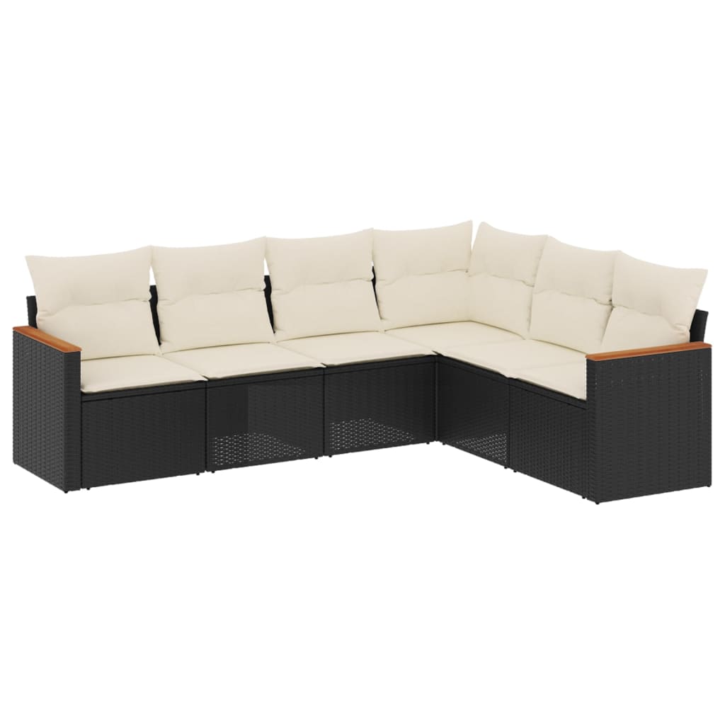Set Divano da Giardino 6 pz con Cuscini Nero in Polyrattan | homemem39