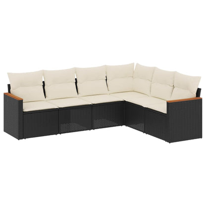 Set Divano da Giardino 6 pz con Cuscini Nero in Polyrattan | homemem39