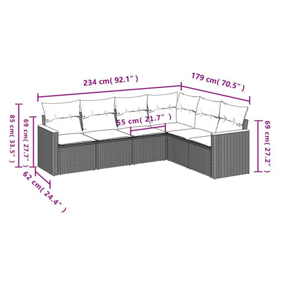 Set Divano da Giardino 6 pz con Cuscini Nero in Polyrattan | homemem39