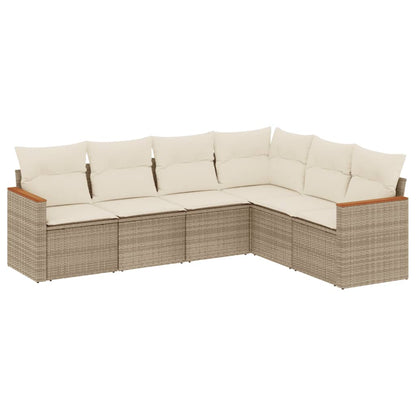 Set Divano da Giardino 6 pz con Cuscini Beige in Polyrattan | homemem39