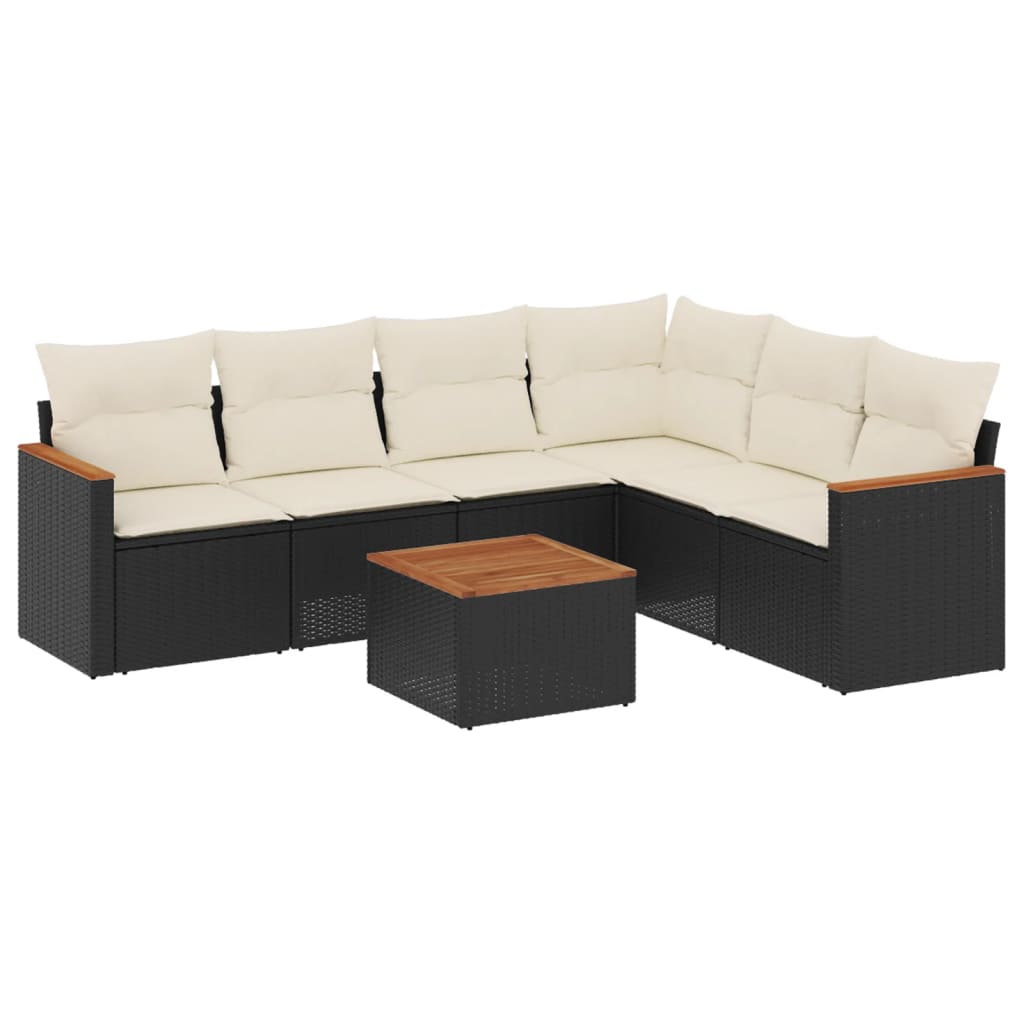 Set Divani da Giardino con Cuscini 7pz Nero Polyrattan