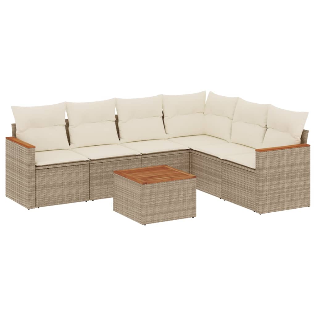 Set Divani da Giardino 7 pz con Cuscini Beige in Polyrattan - homemem39