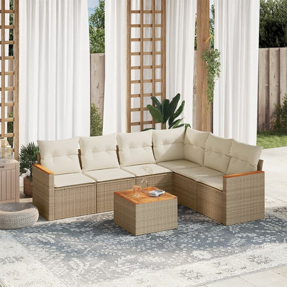 Set Divani da Giardino 7 pz con Cuscini Beige in Polyrattan - homemem39