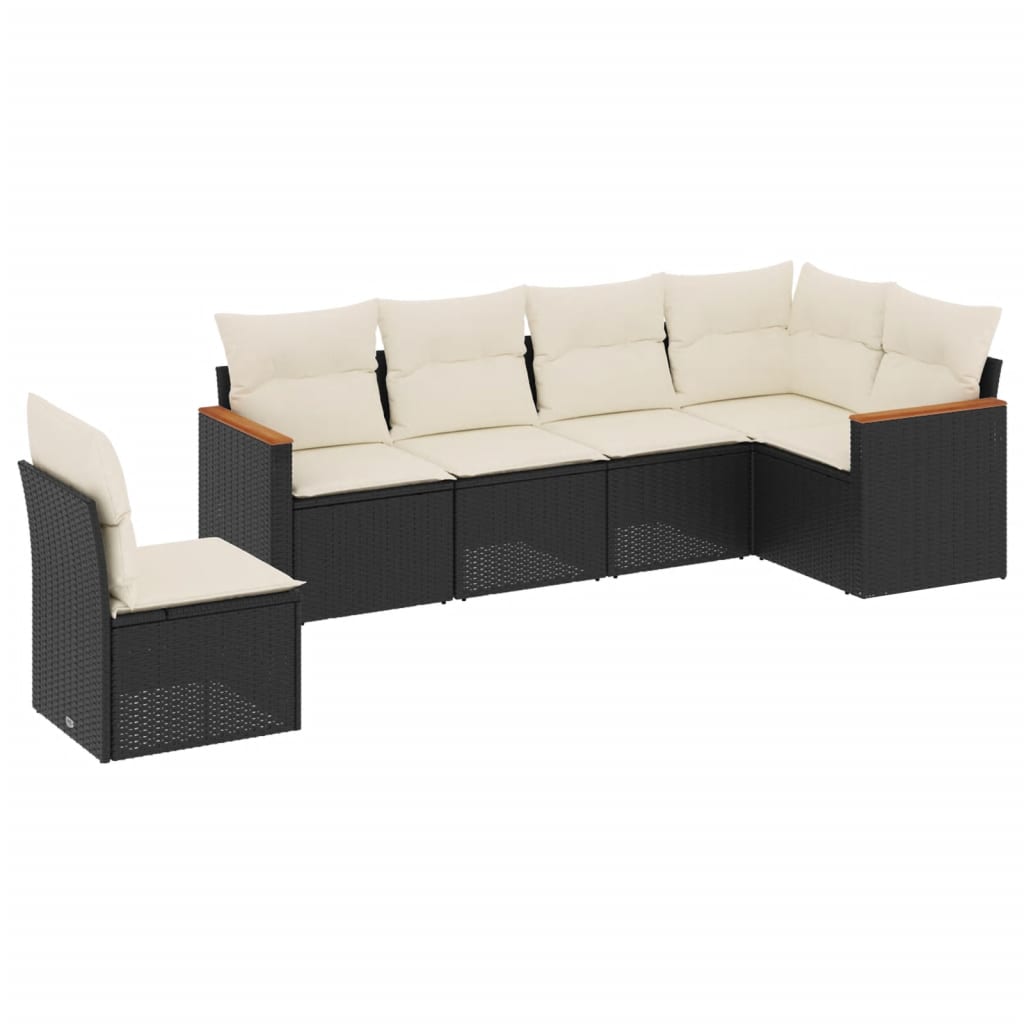 Set Divano da Giardino 6 pz con Cuscini Nero in Polyrattan - homemem39