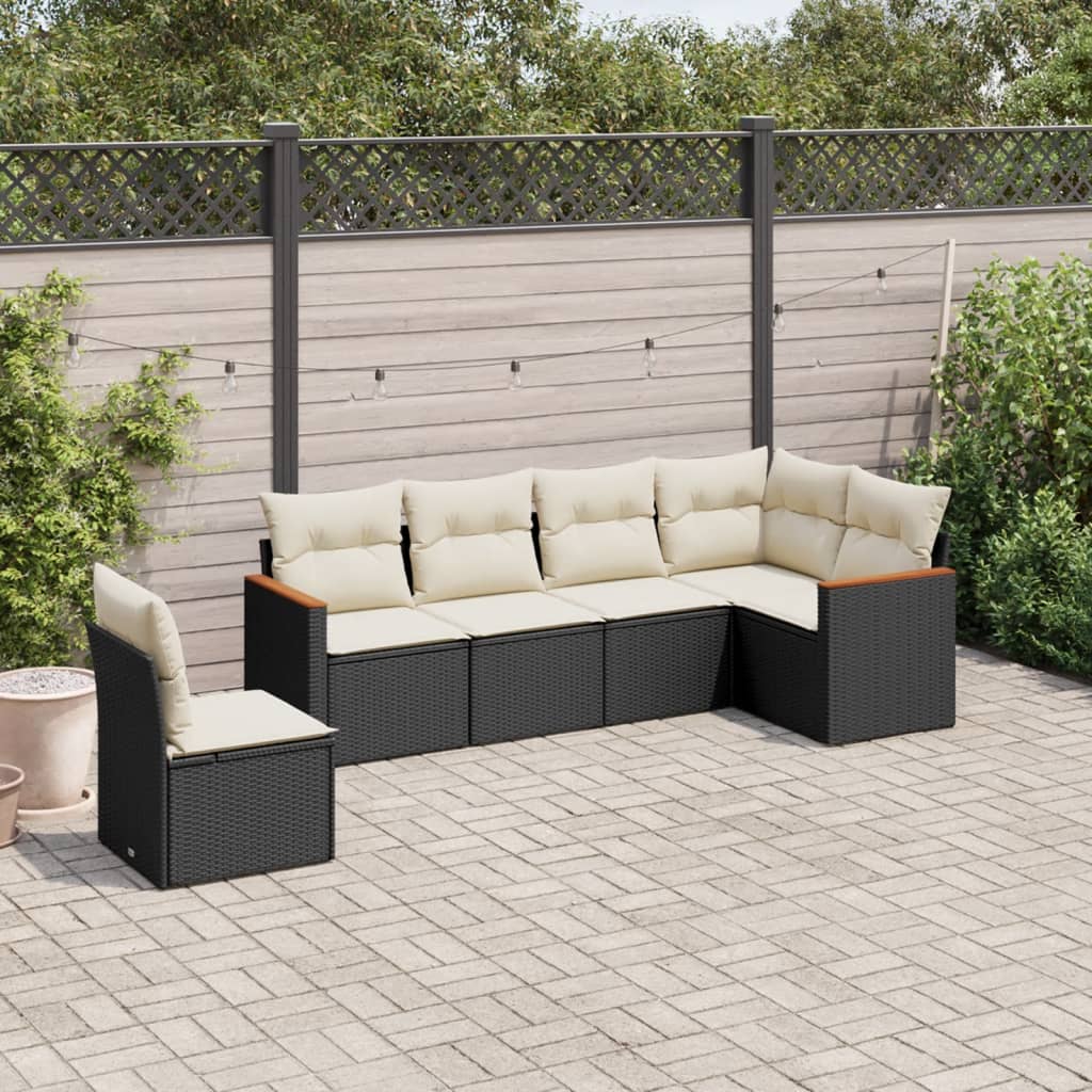 Set Divano da Giardino 6 pz con Cuscini Nero in Polyrattan - homemem39