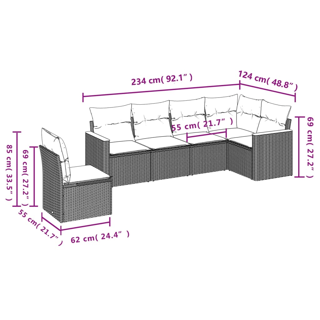 Set Divano da Giardino 6 pz con Cuscini Grigio in Polyrattan | homemem39